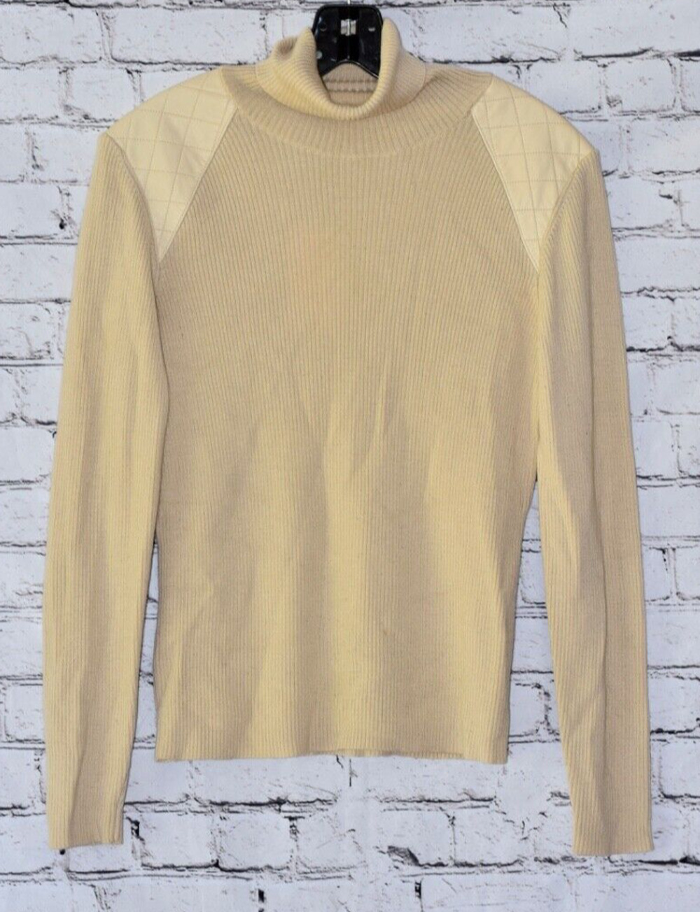 Carlisle Long Sleeve Leather Ribbed Wool Cashmere Blend Turtleneck Size Medium